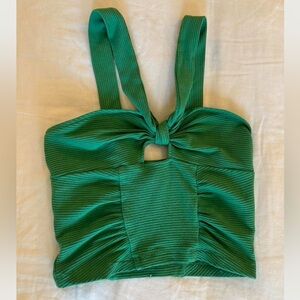 Urban Outfitters Green Ribbed Midnight Halter Cropped Tank Top with Front Knot